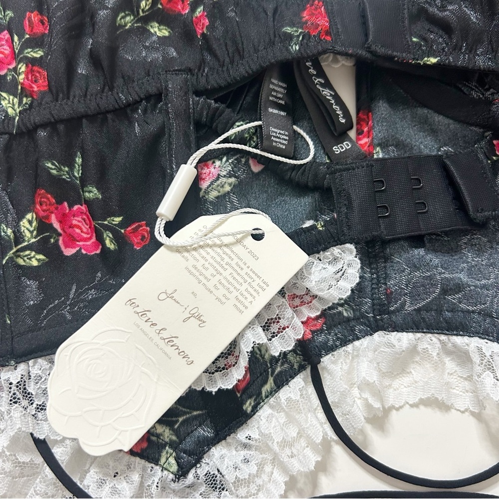 For Love And Lemons June Bustier Black with Roses (size Small-DD) - Picture 8 of 8